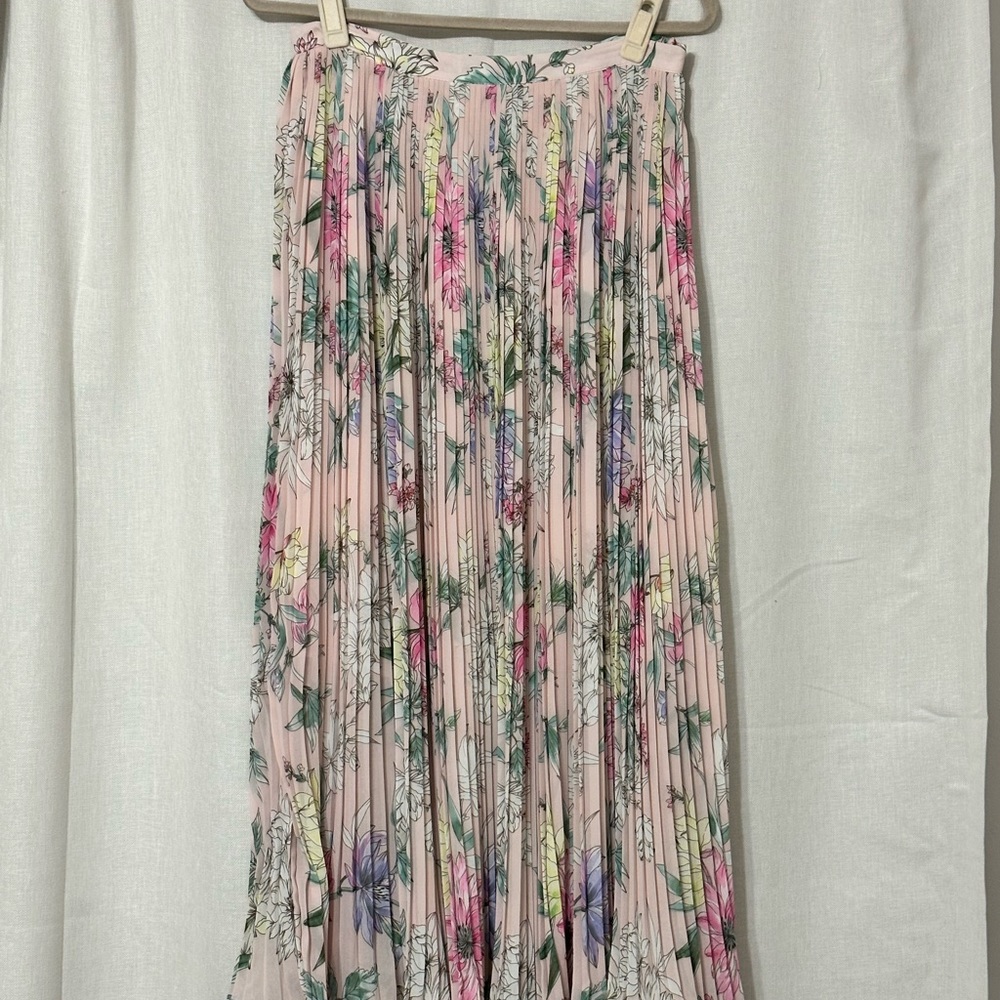 HM midi pleaded pink floral skirt